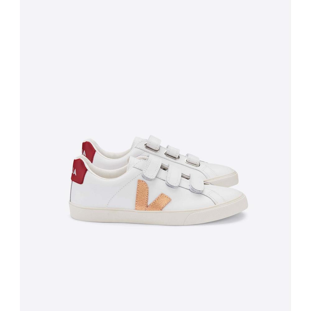 Women\'s Veja 3-LOCK LEATHER Sneakers White/Red | SG 607RVD